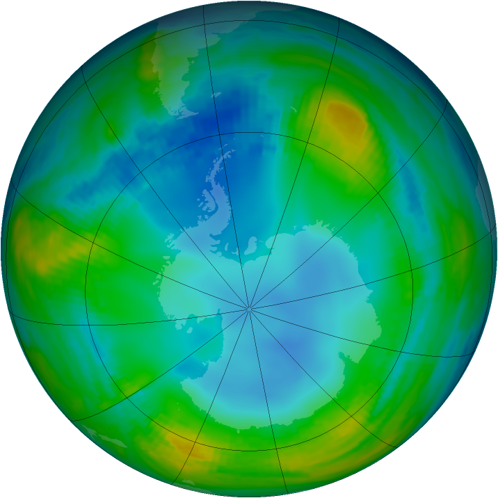 Antarctic ozone map for 22 July 1985
